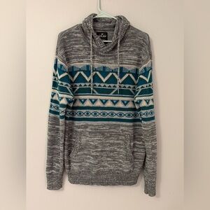Gray and Teal Knit Hoodie